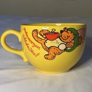 RARE VTG Waechtersbach Germany Large Coffee Mug Sleepy Bear Yellow Guten Morgen